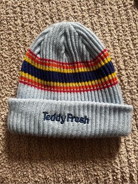 Teddy Fresh Light Blue Heavy Gauge Knit Beanie with Stripe Accents